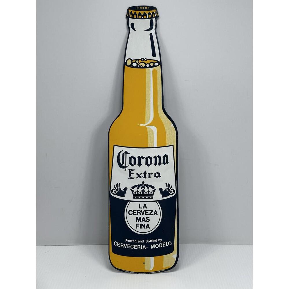 VTG 80's CORONA EXTRA TIN BEER BOTTLE ADVERTISING SIGN‎ 20" GAMBRINUS IMPORTING